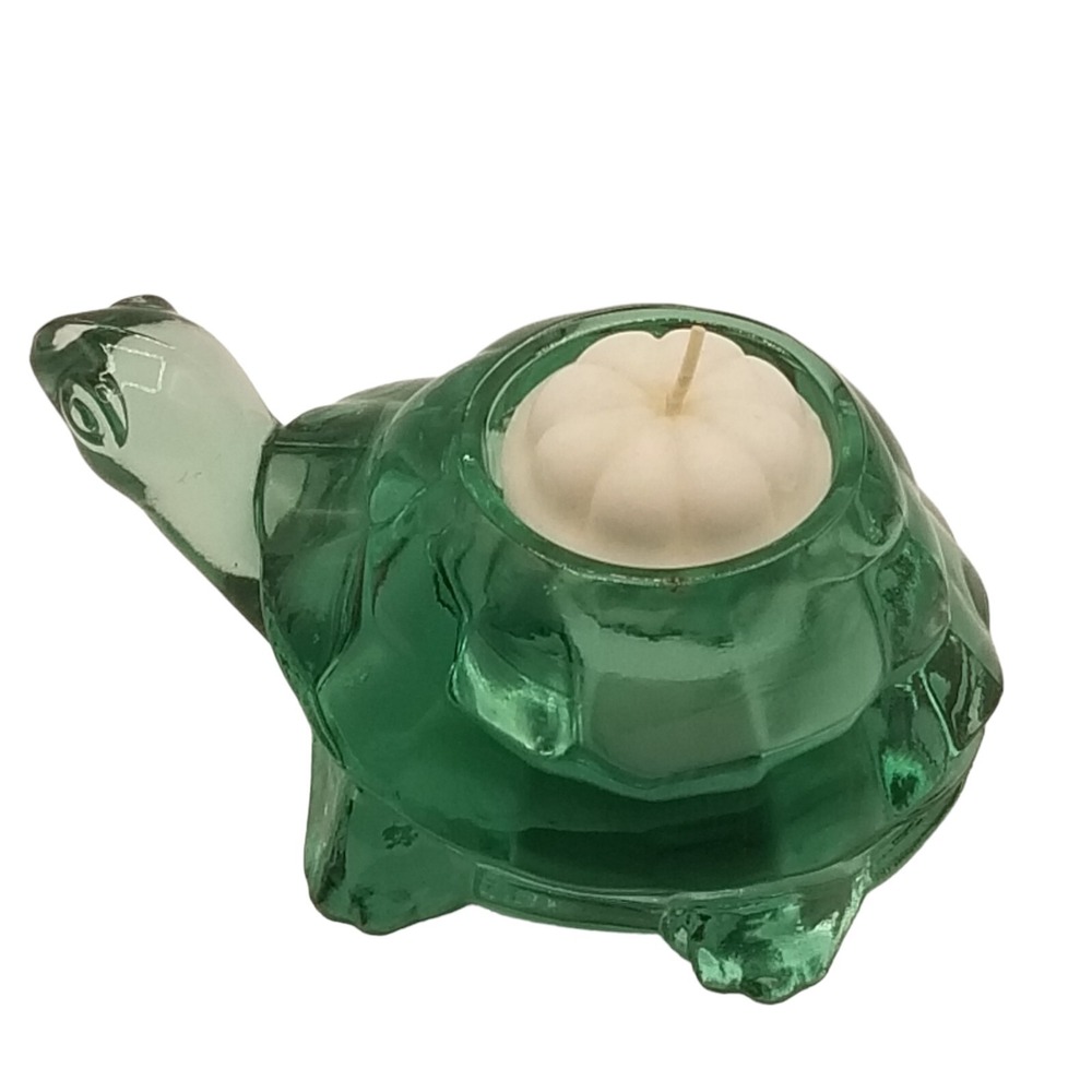 Indiana Glass Turtle Candle Holder Votive or Tealight Spanish Green Vintage